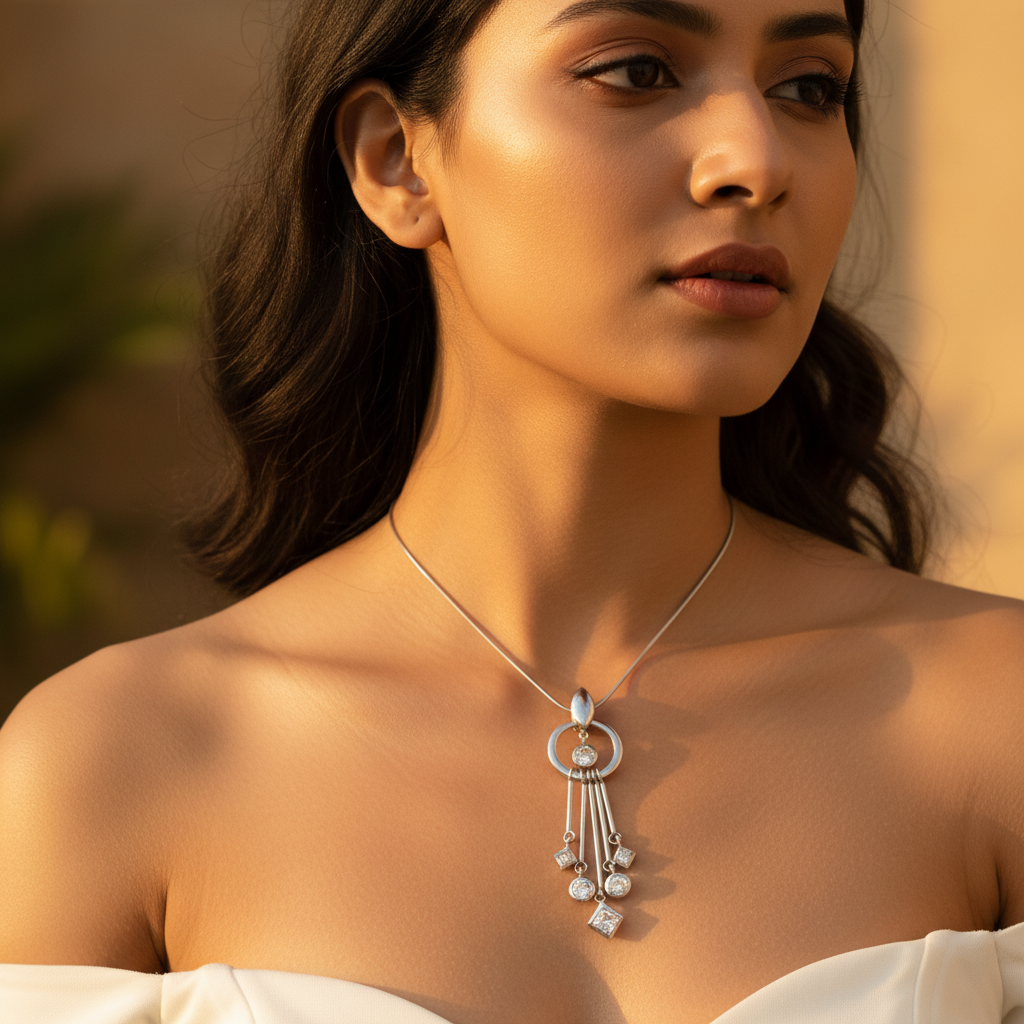 Silver Dangle Pendant with Cubic Zirconia | Women's Fashion Jewelry