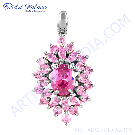 Lovely Pink Cubic Zirconia Gemstone Silver Pendant