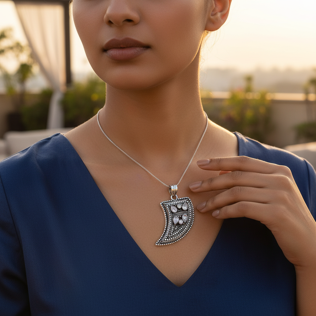 925 silver teardrop pendant with cz stones | women's jewelry