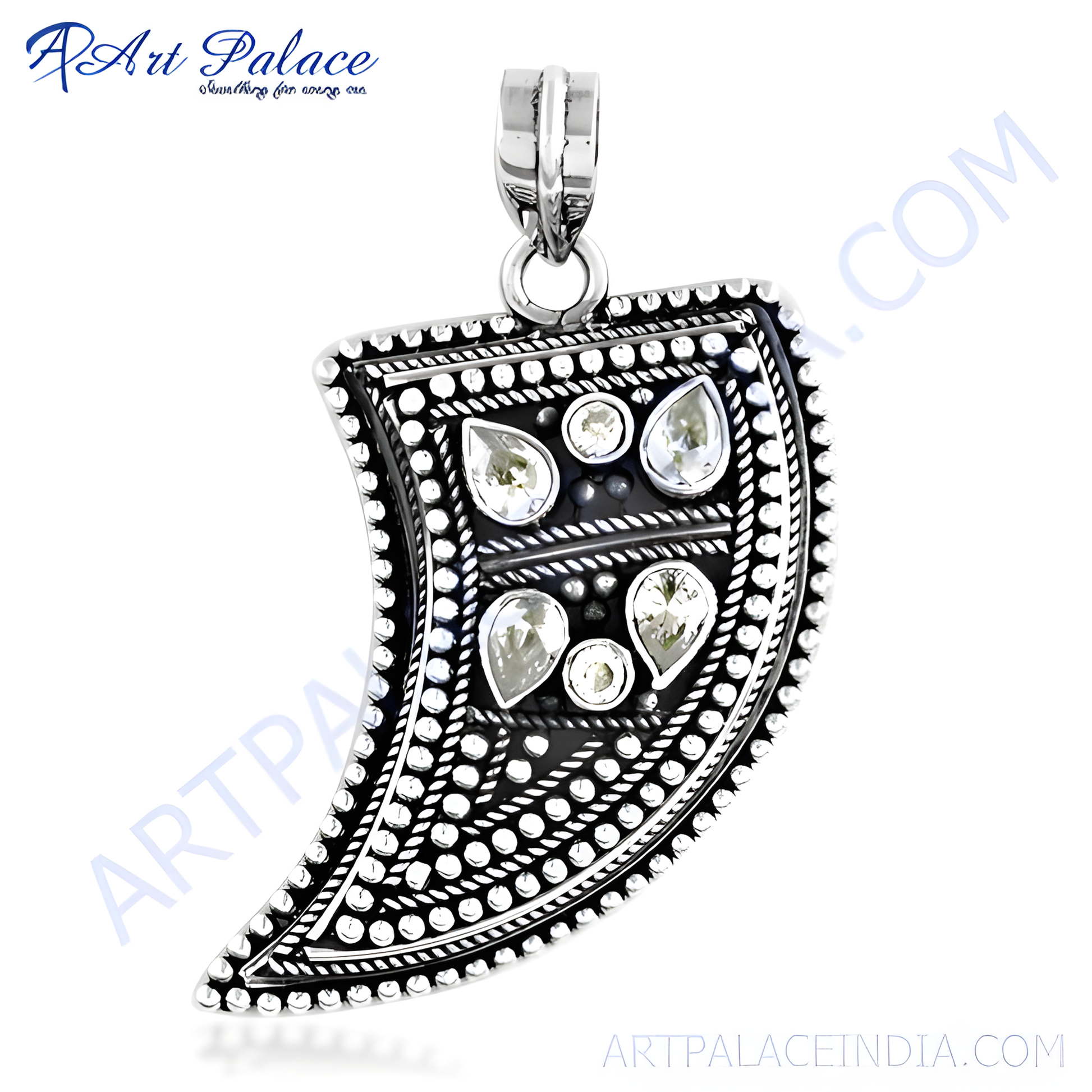 Indian Designer Cubic Zirconia Gemstone Silver Pendant