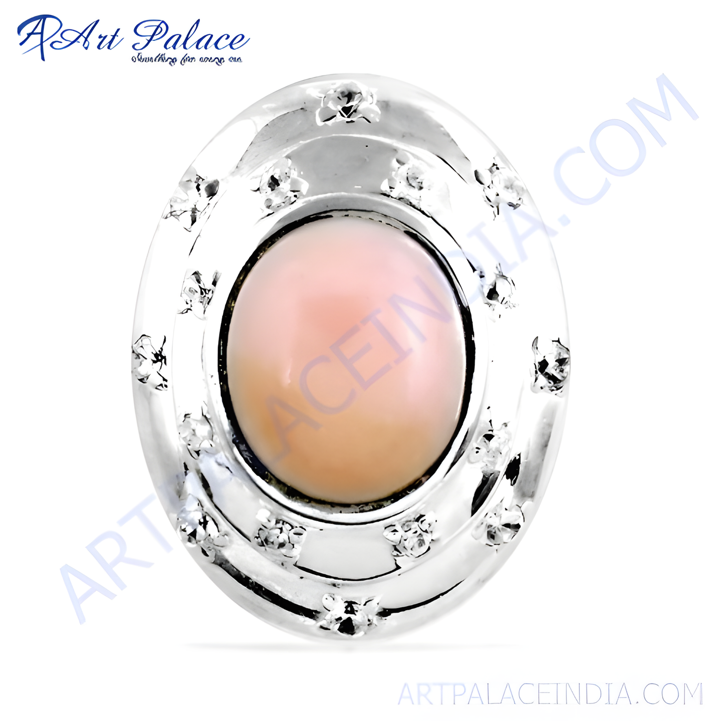 Indian Touch Cubic Zirconia & Pink Opalite Gemstone Silver Pendant