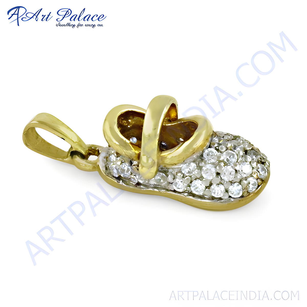 Gold plating baby shoe pendant with sparkling crystals, a charming and elegant jewelry piece