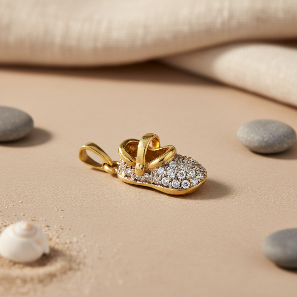 gold plating Crystal Baby Shoe Pendant for Women | Charm Jewelry