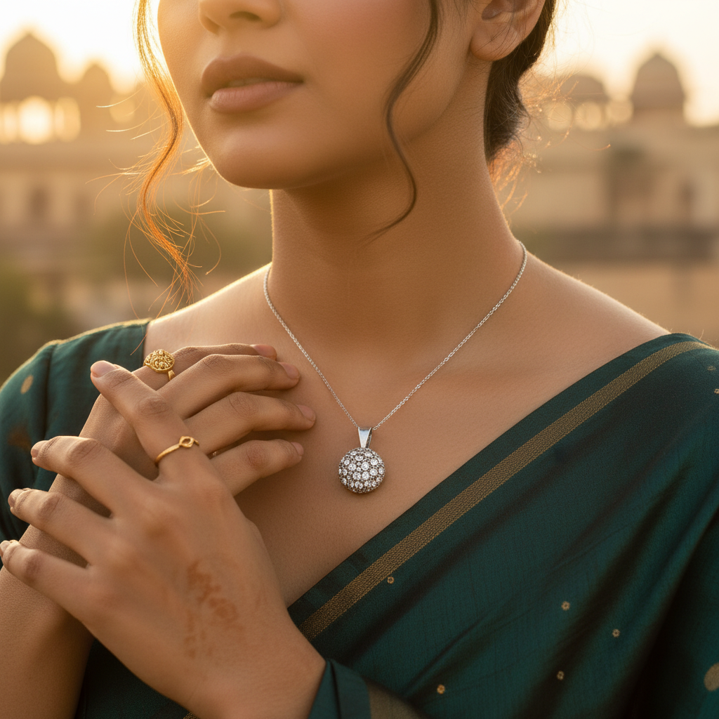 Silver Crystal Pave Round Pendant | Women's Jewelry Gift