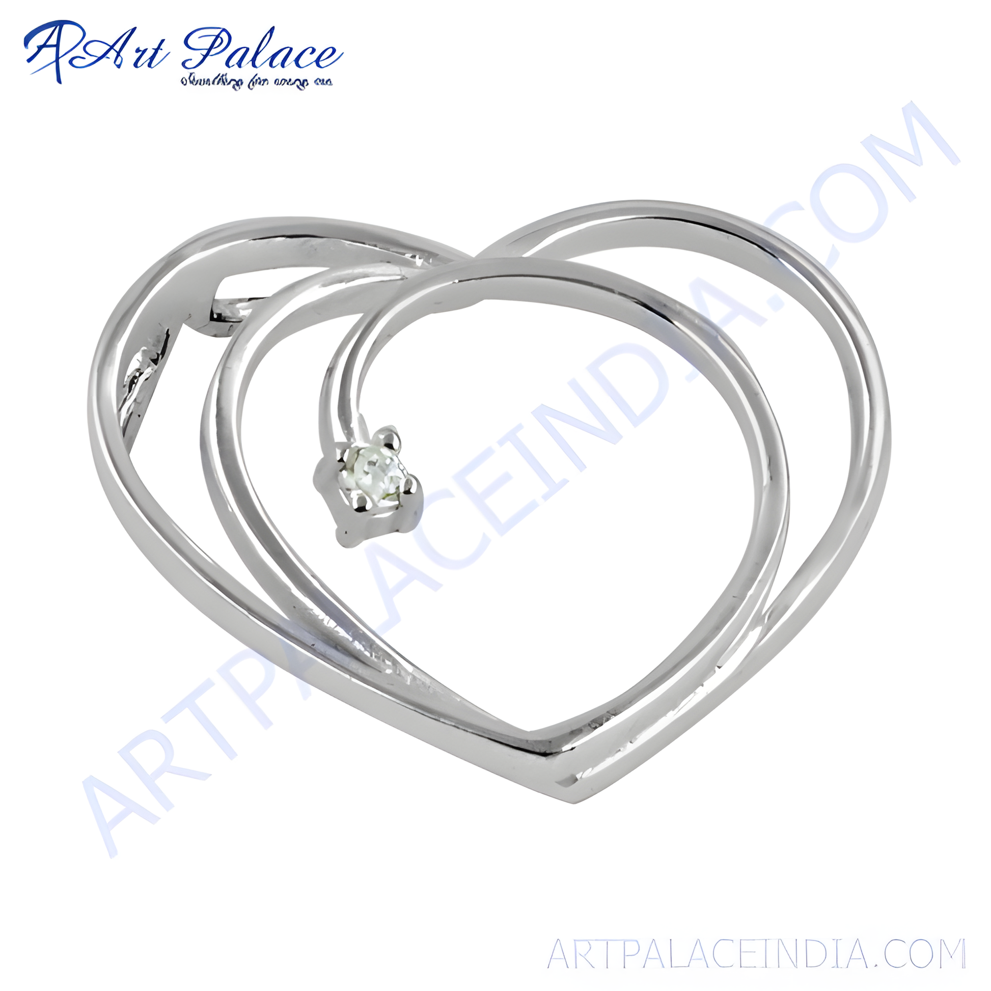 Rocking Heart Style Silver Pendant With Cubic Zirconia