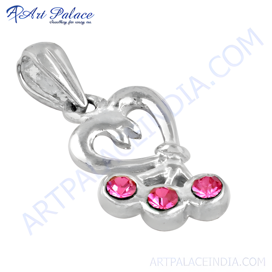 Cute Heart Style Silver Pendant With Pink Cubic Zirconia