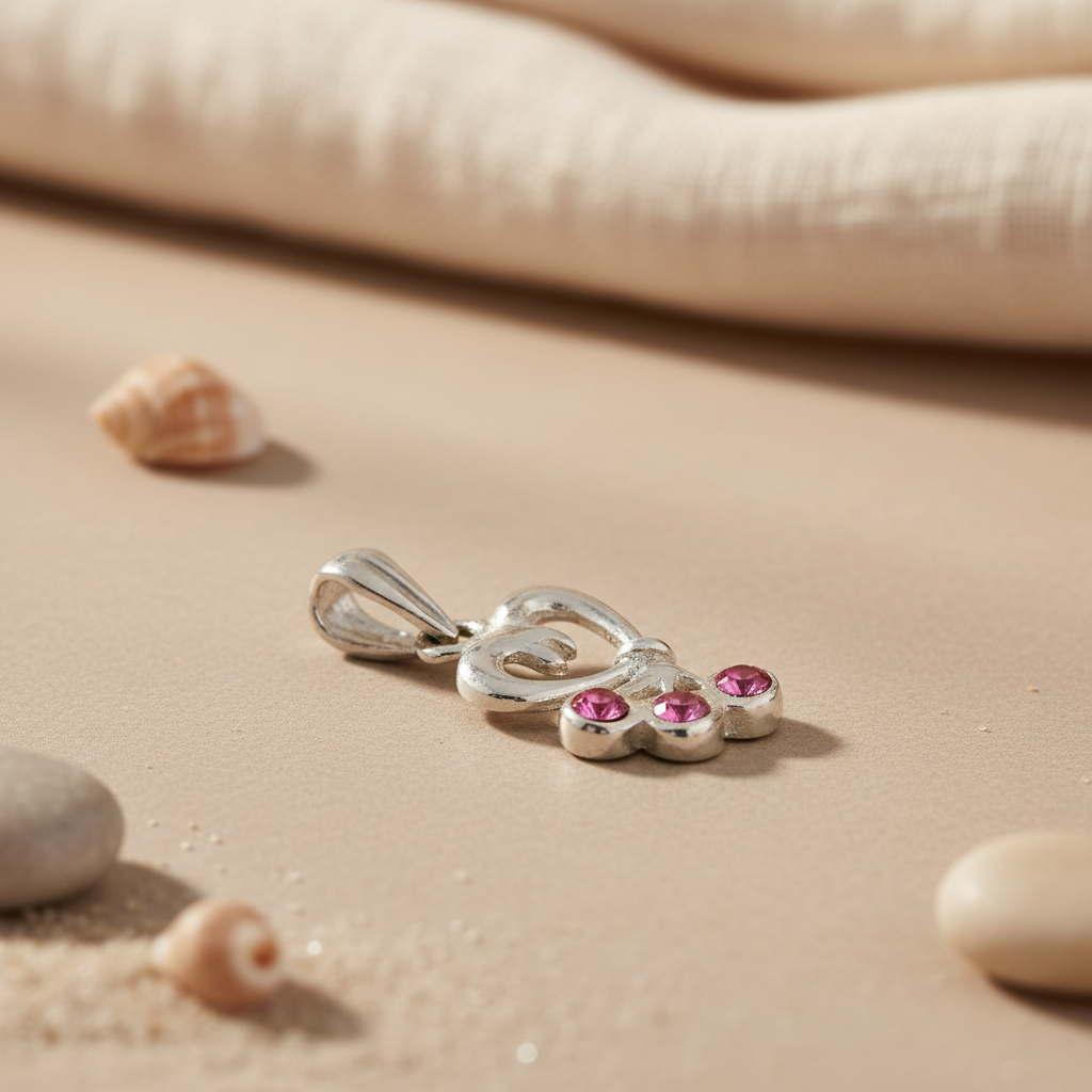 925 Silver Heart Pendant with Pink CZ Stones for Women