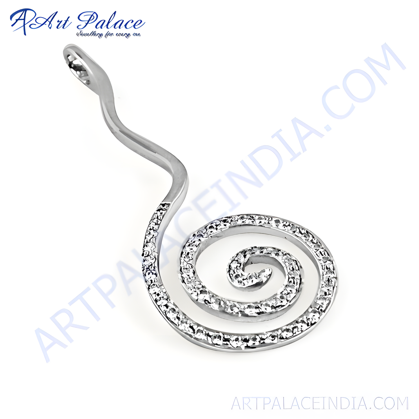 Elegant Spiral Silver Pendant with Sparkling Cubic Zirconia