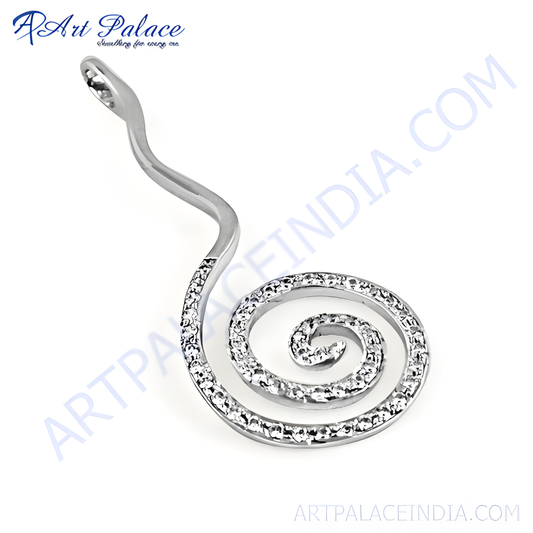 Elegant Spiral Silver Pendant with Sparkling Cubic Zirconia