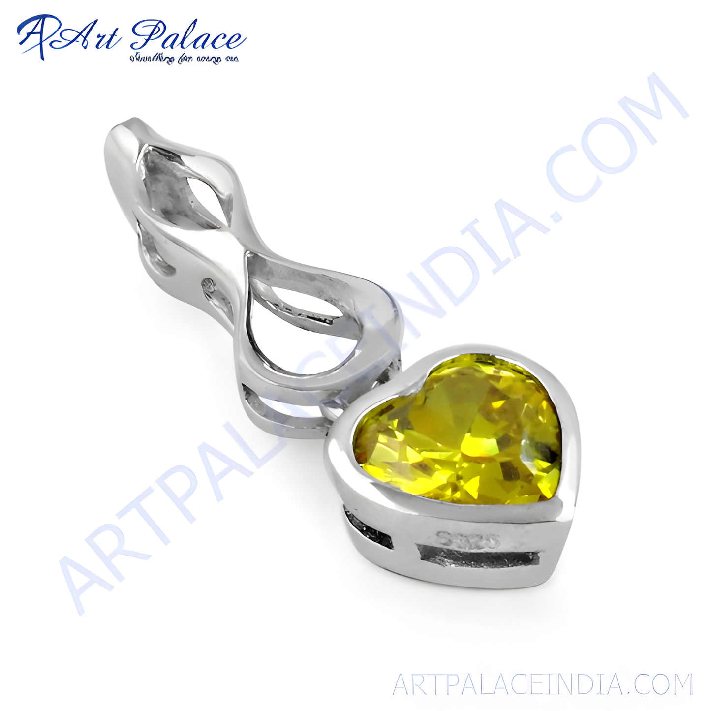 Rocking Heart Silver Pendant With Yellow Cubic Zirconia