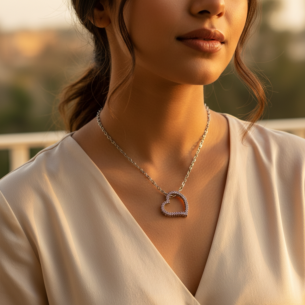 925 Silver Pink Sapphire Heart Necklace for Women | Gift