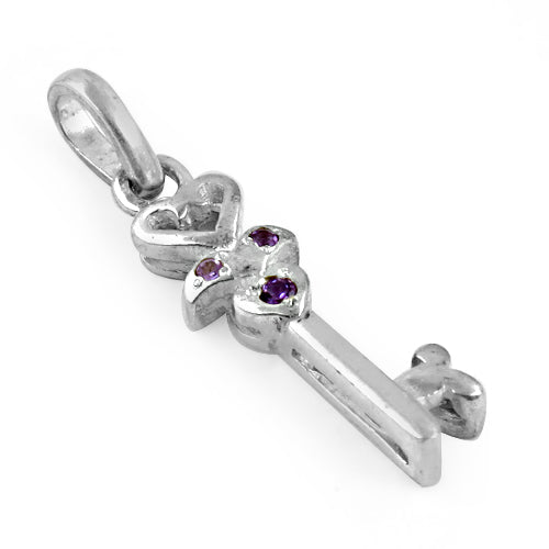 925 Silver Key Pendant with Amethyst for Women | Gift Jewelry