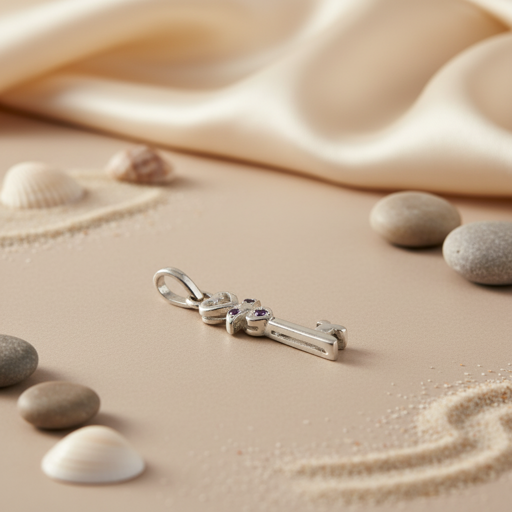 925 Silver Key Pendant with Amethyst for Women | Gift Jewelry