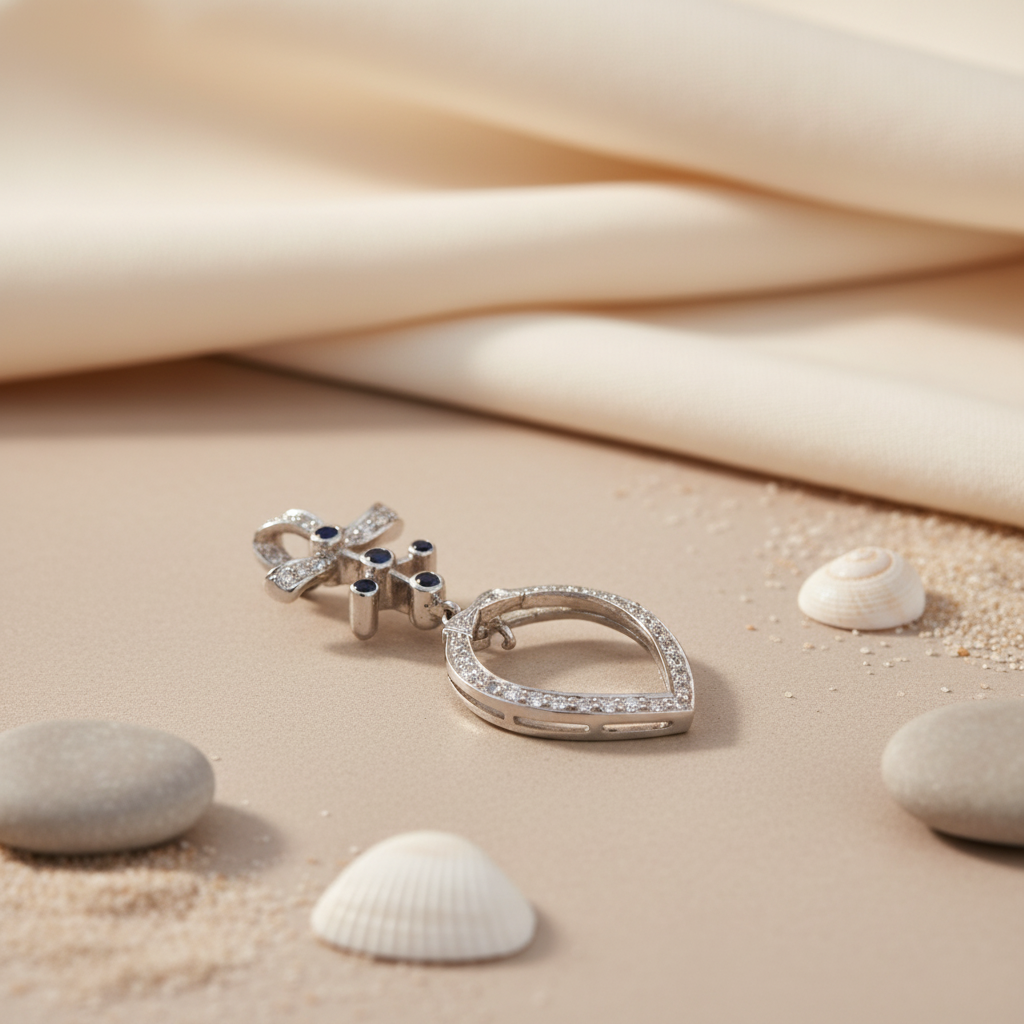 925 Silver Bow Pendant with Diamonds and Sapphire | Women's Jewelry