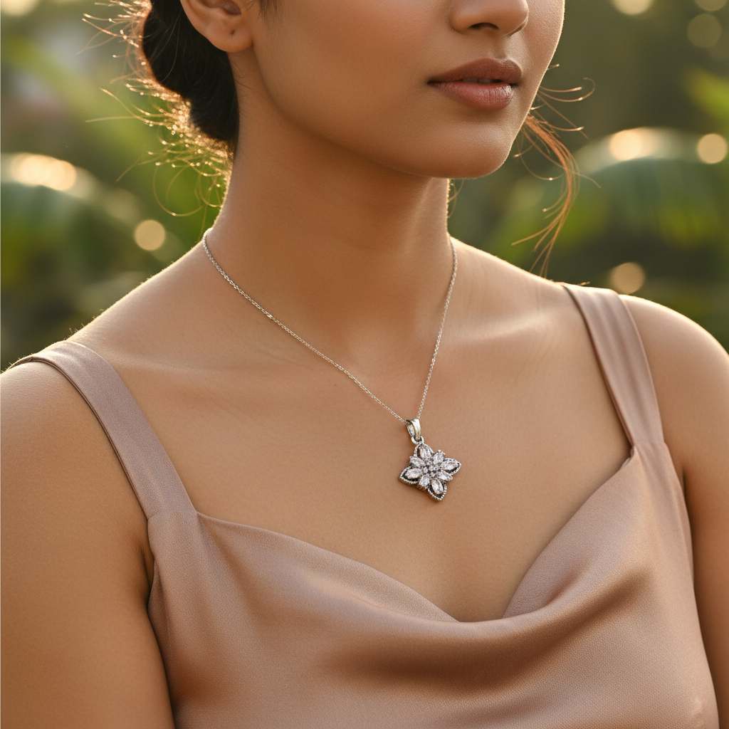 925 Silver Flower Pendant for Women | Gemstone Jewelry Gift