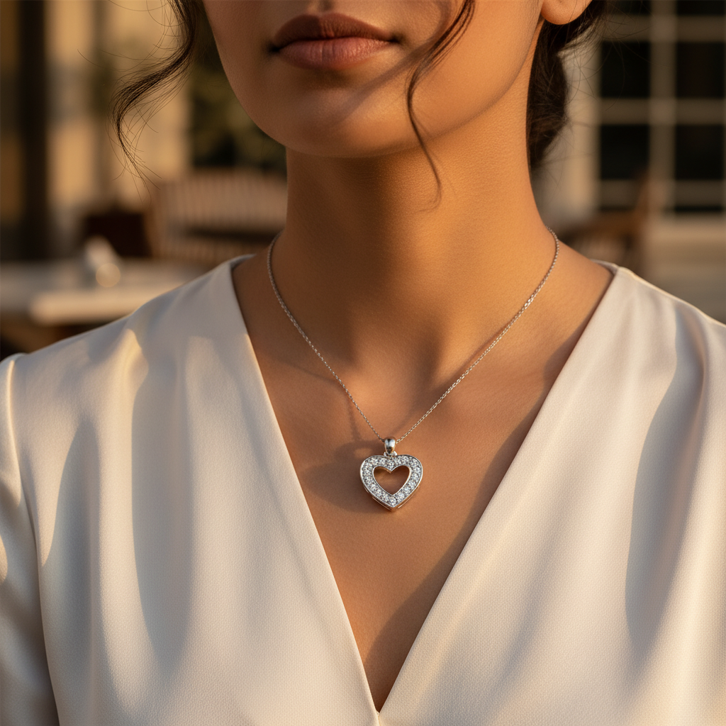 925 Silver Heart Pendant with White Gemstones | Women's Jewelry