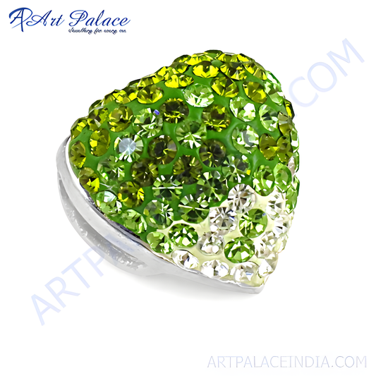 Cute Heart Shape Peridot & White Cubic Zirconia Silver Pendant