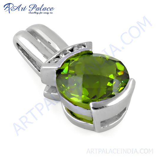 Charming Peridot & White Cubic Zirconia Silver Pendant