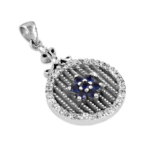 925 silver sapphire flower pendant for women | gemstone jewelry