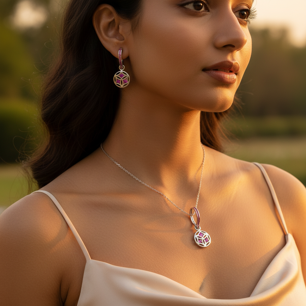 925 Silver Pink Ruby Pendant for Women | Gemstone Jewelry