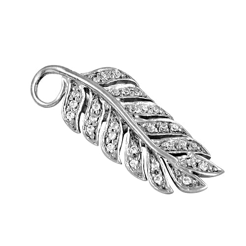Silver feather pendant with cubic zirconia | women's jewelry gift
