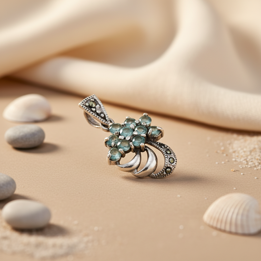 925 Silver Gemstone Flower Pendant for Women | Elegant Jewelry