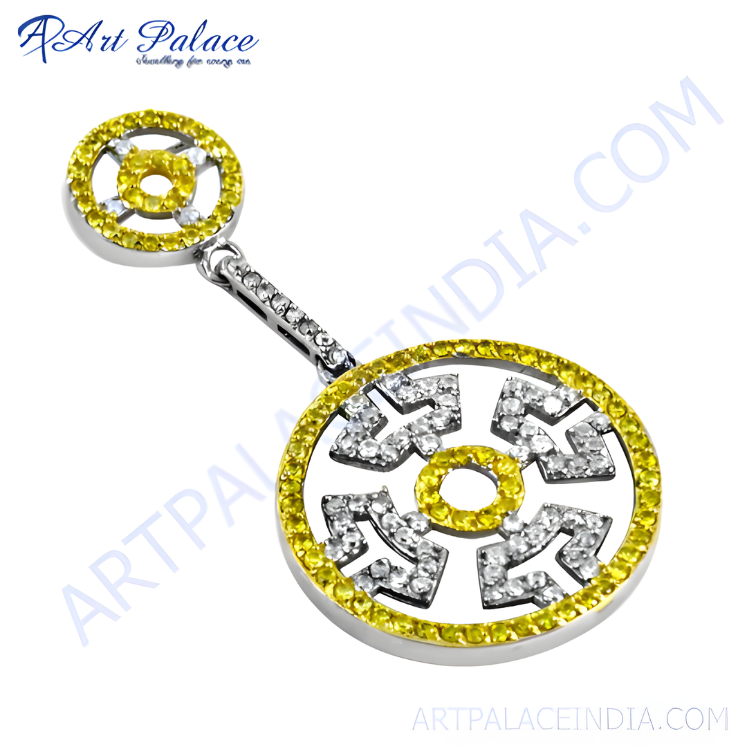 925 sterling silver pendant necklace with yellow sapphire gemstones for women.