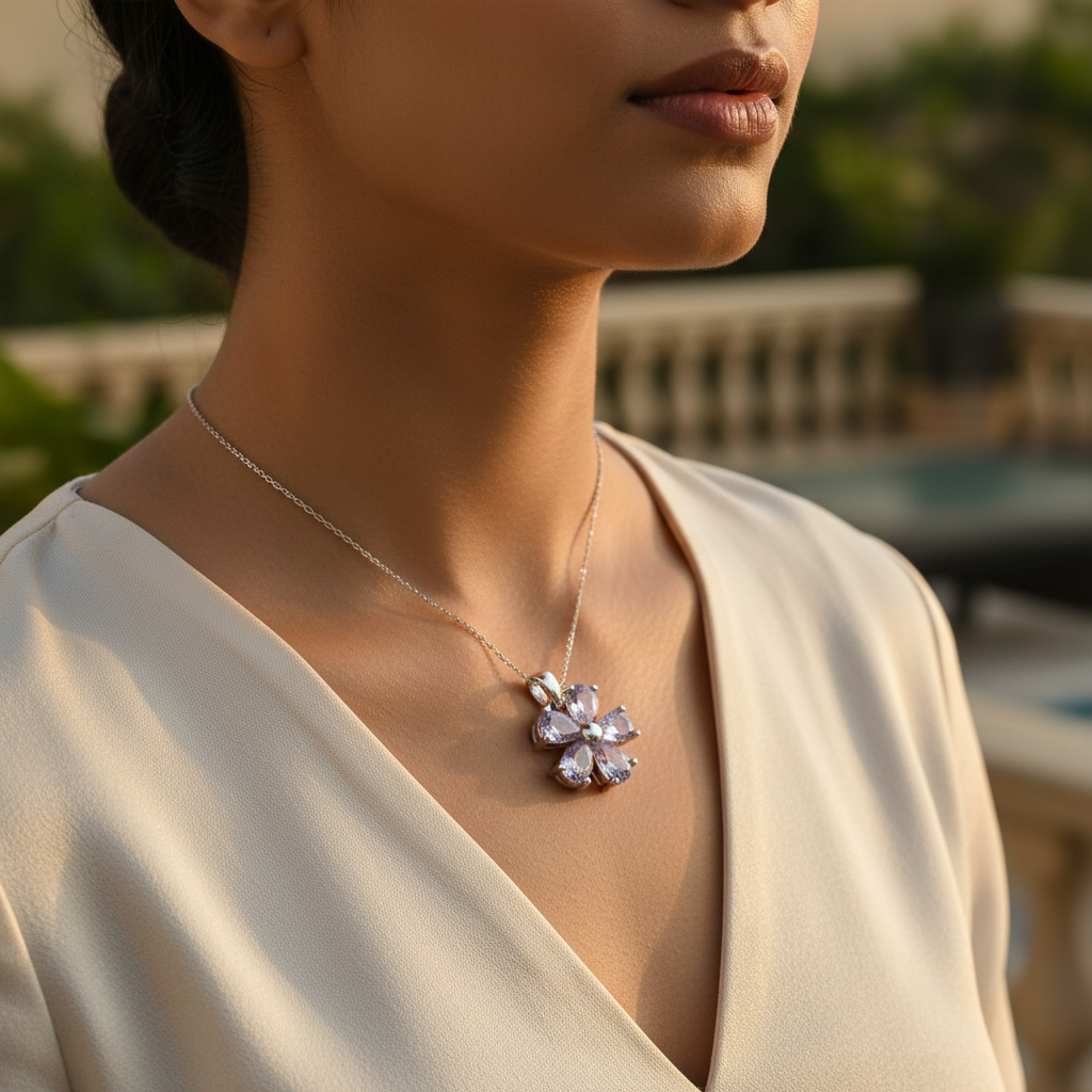 925 Silver Amethyst Flower Pendant for Women | Gift Jewelry