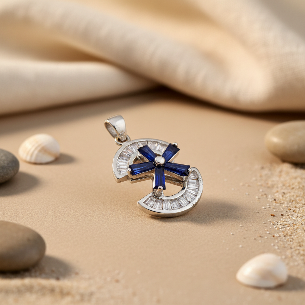 Silver Sapphire Cross Pendant for Women | Daily Wear Necklace