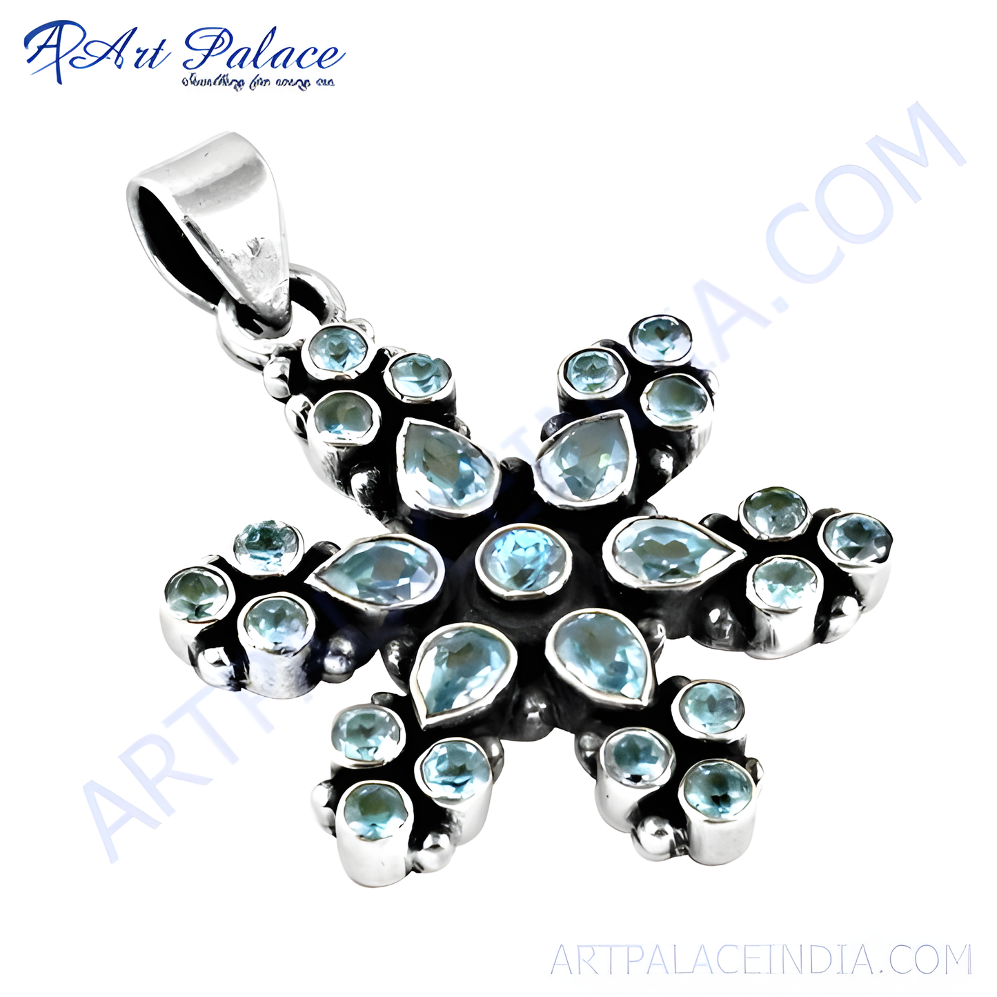 Flower Style Cz Pendant Blue Cz Silver Pendant 925 Silver Pendant