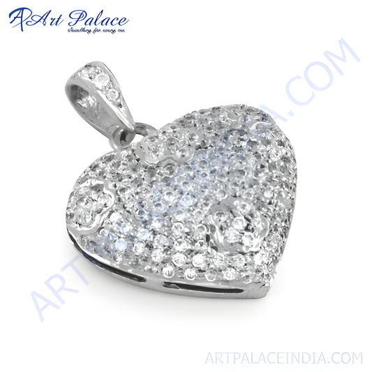 Cute Heart Style Cubic Zirconia Gemstone 925 Silver Pendant