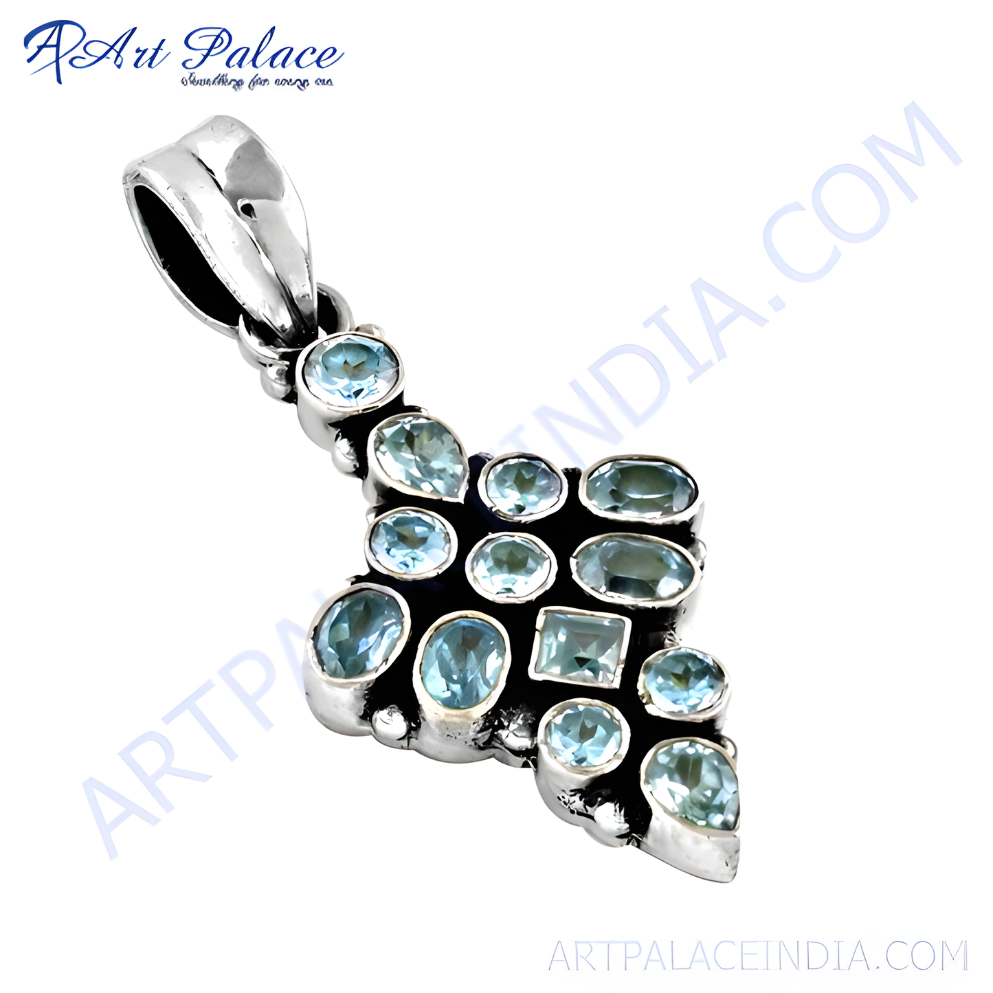 Most Fashionable Blue Cz Gemstone Silver Pendant