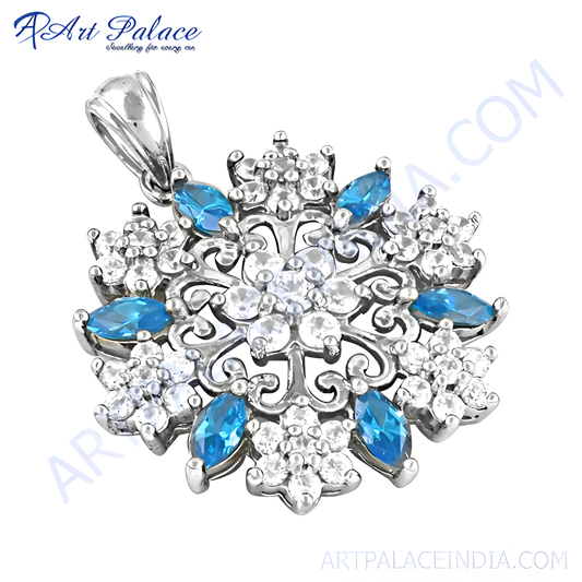 Hot !! Luxury Blue & White Cz Silver Pendant