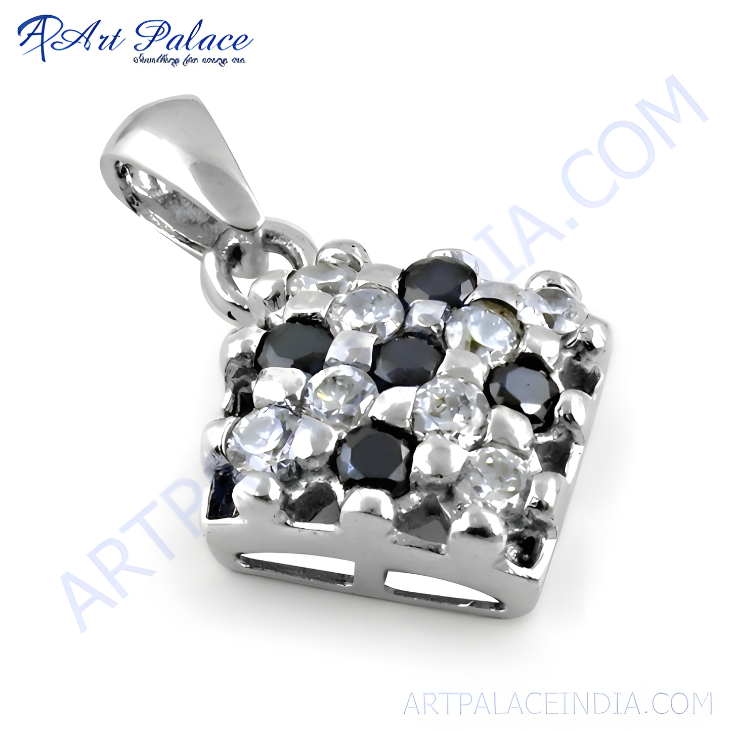 Black & White Cz Gemstone Silver Pendant Fashionable Pendant Handmade CZ Pendant