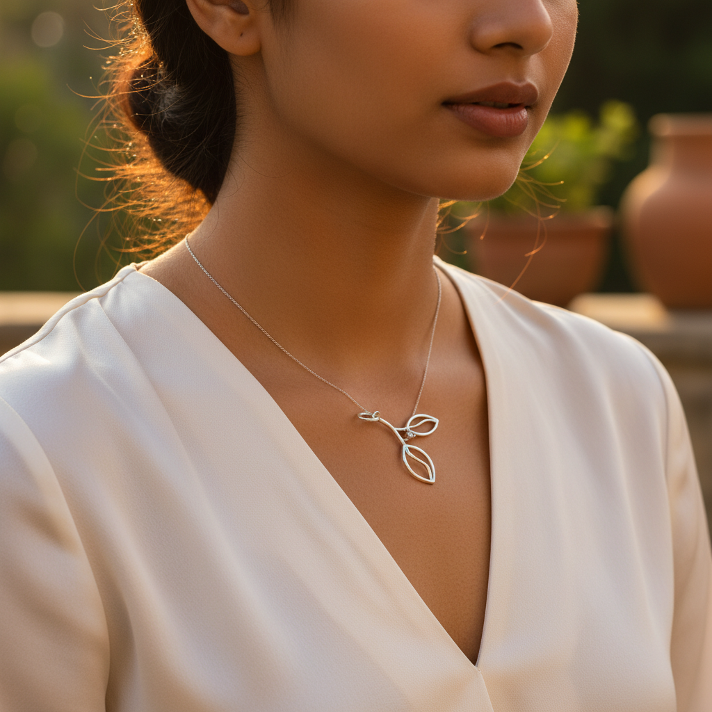925 Silver Leaf Pendant for Women | Modern Silver Jewelry
