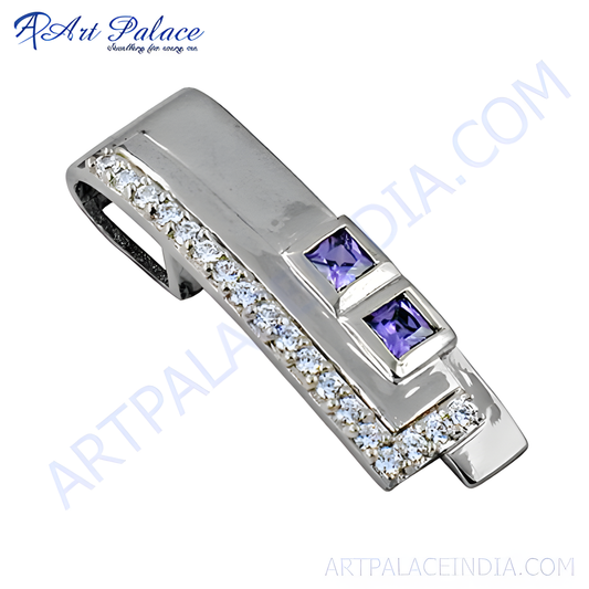 Hand Created Amethyst Zircon & Cz Silver Gemstone Pendant