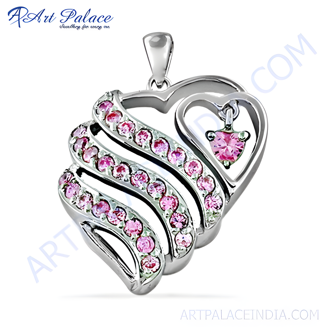 Sterling silver heart pendant with pink crystals, a beautiful jewelry gift for women.