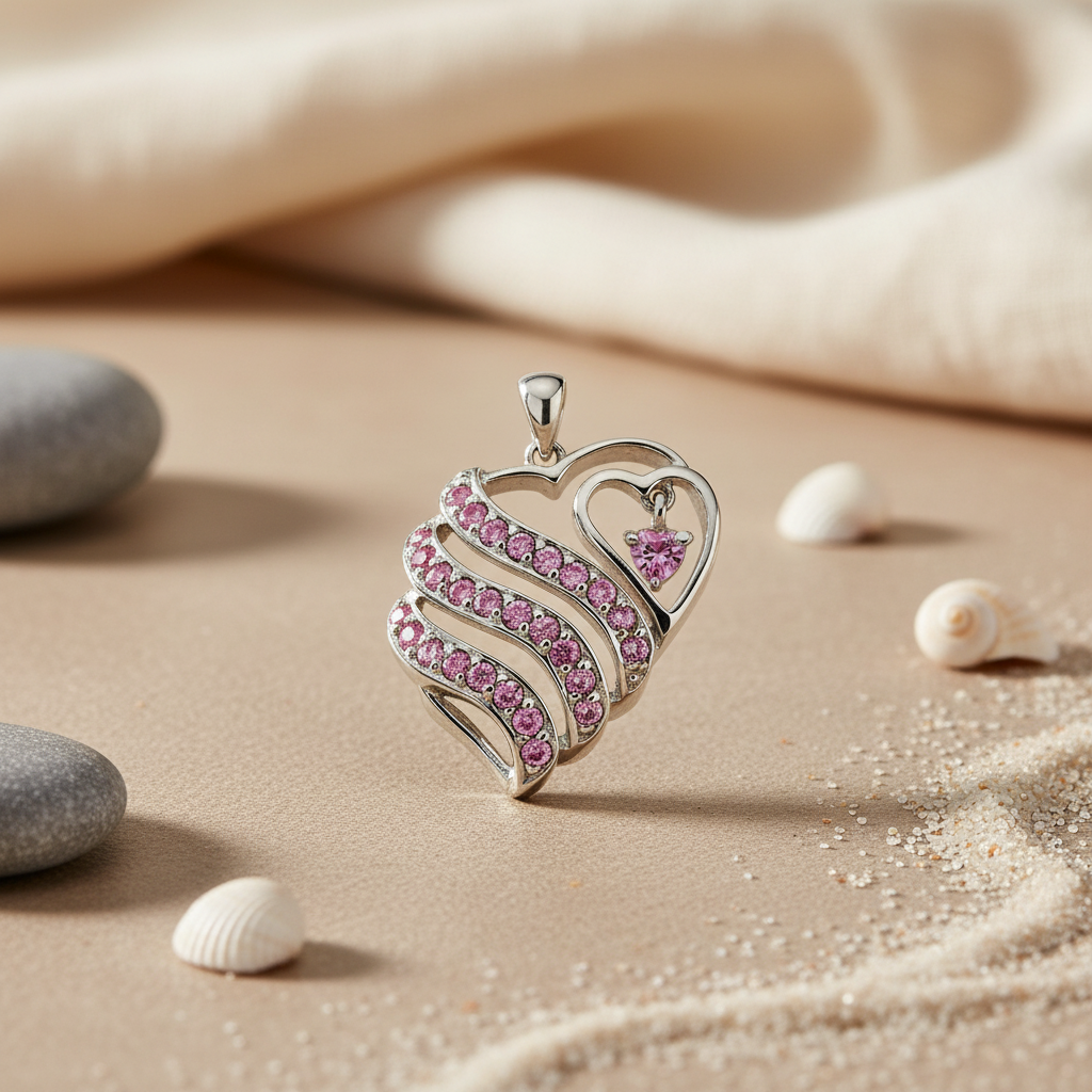 Silver Heart Pendant with Pink Crystals | Women's Jewelry Gift