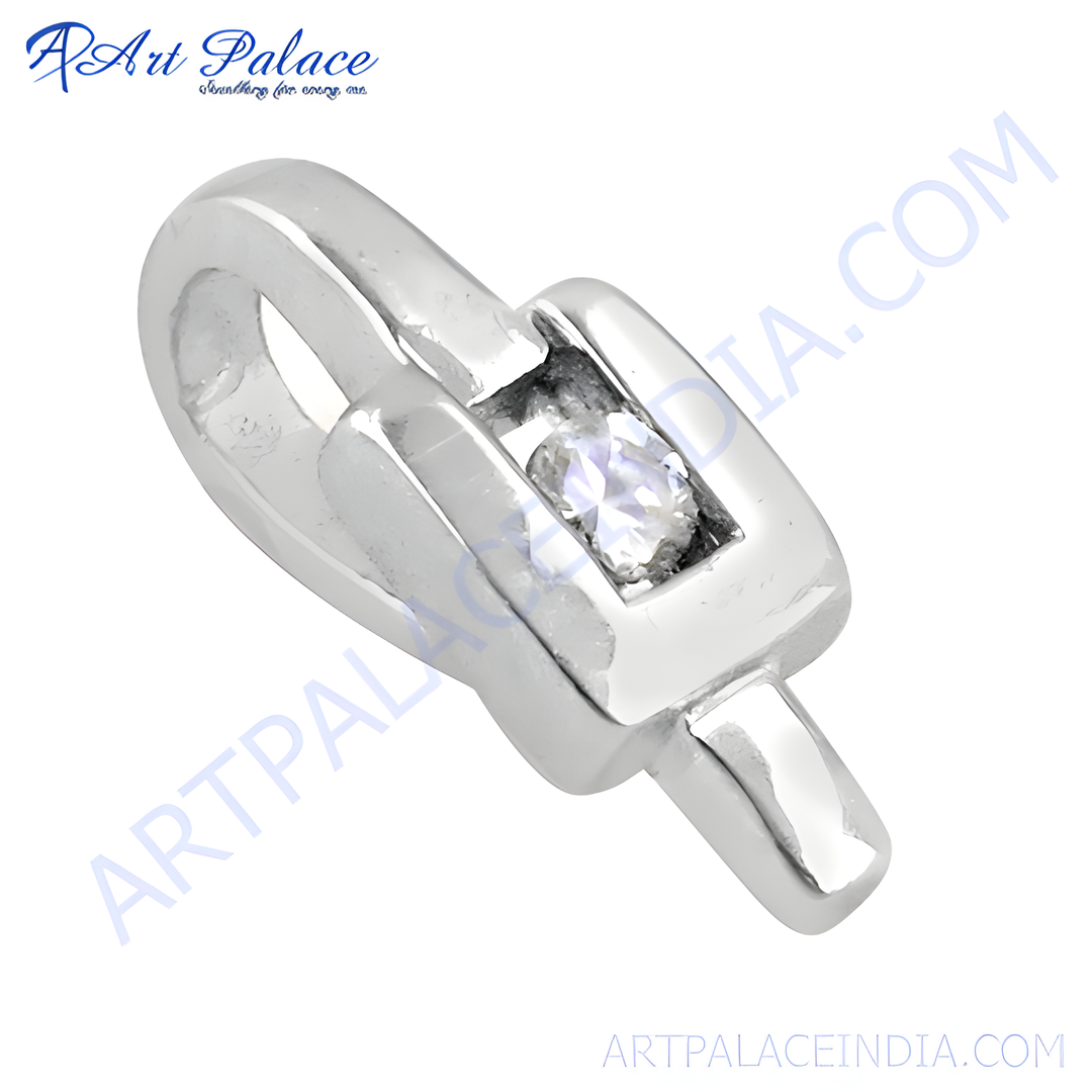 925 sterling silver clasp pendant with a round cubic zirconia gemstone in the center