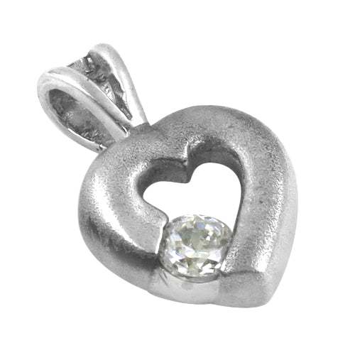 Silver Heart Pendant with Diamond - Gift for Her | Art Palace