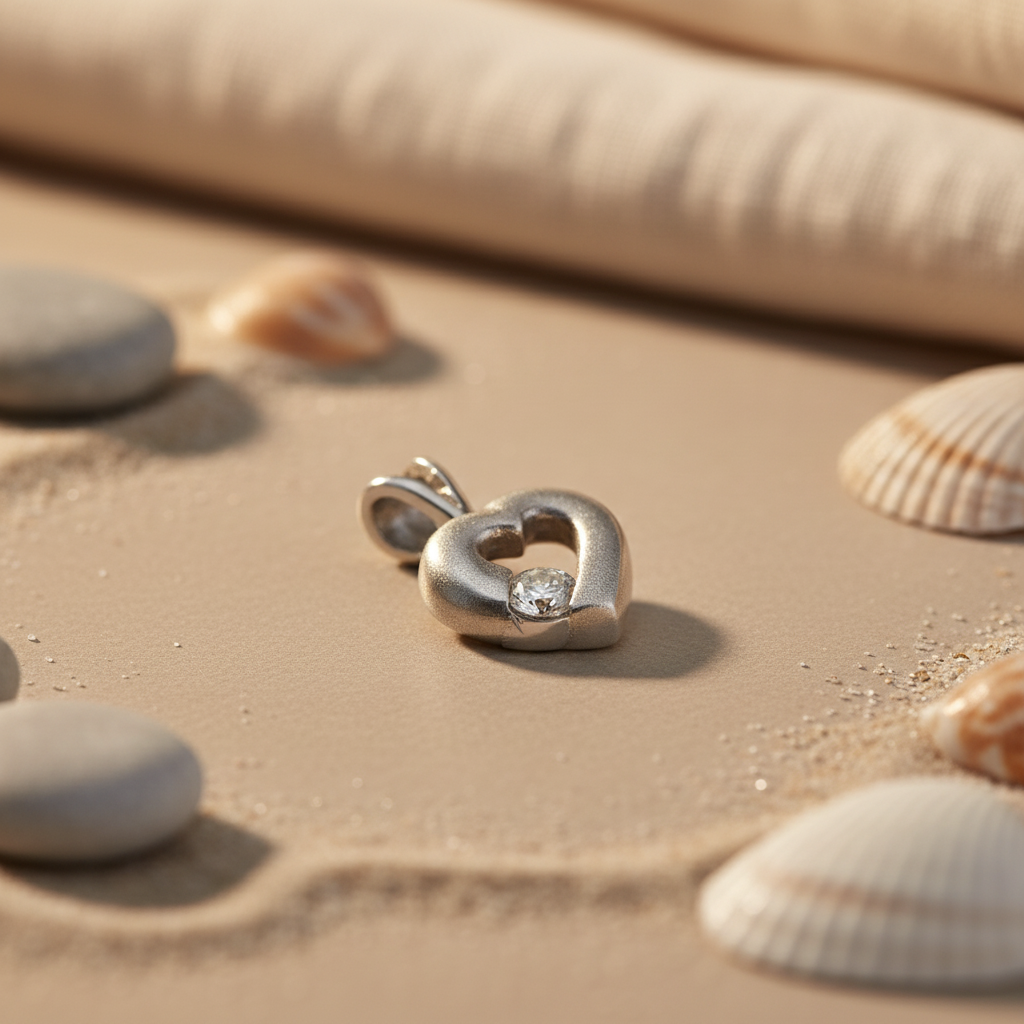 Silver Heart Pendant with Diamond - Gift for Her | Art Palace