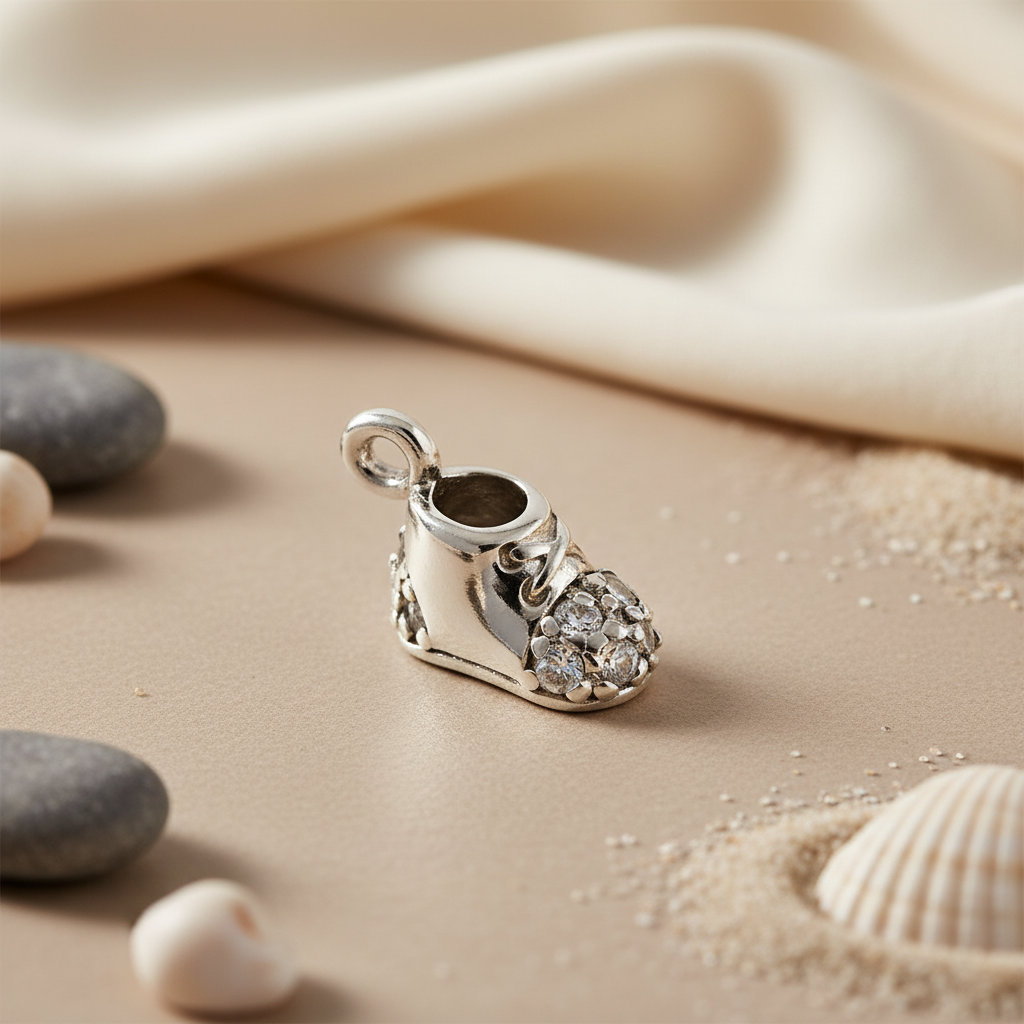 925 Silver Baby Shoe Pendant with CZ | Gift for New Mom