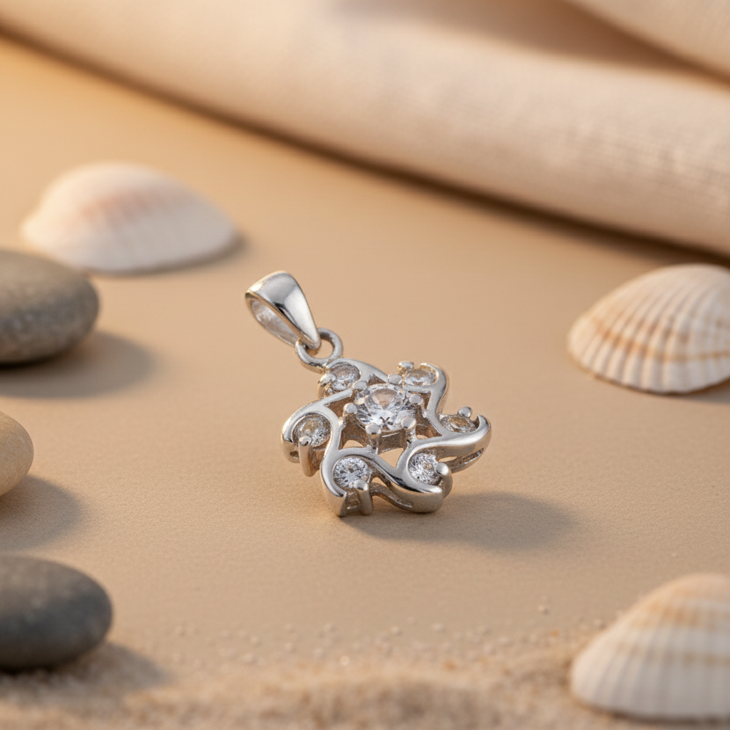 925 Silver Cubic Zirconia Flower Pendant | Women's Jewelry Gift