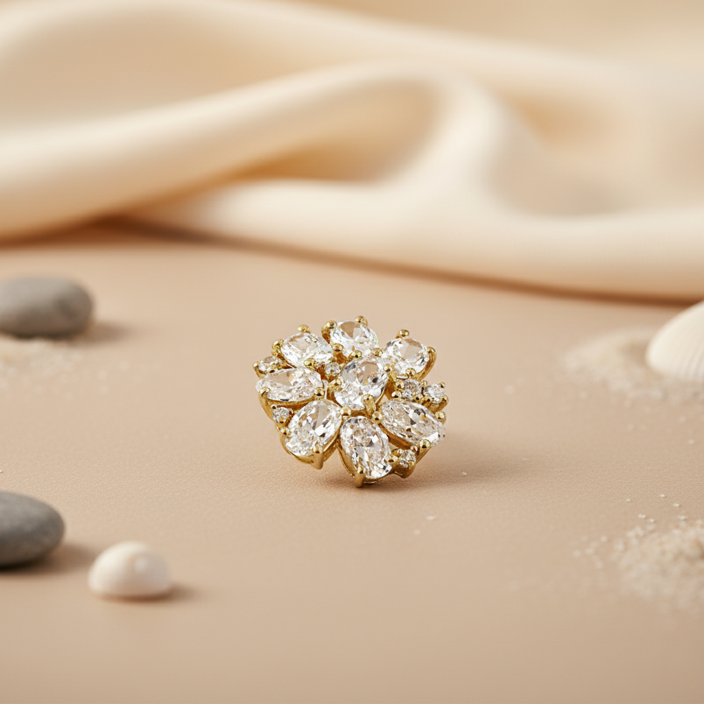 gold plating Flower Stud Earrings | Cubic Zirconia | Women's Jewelry