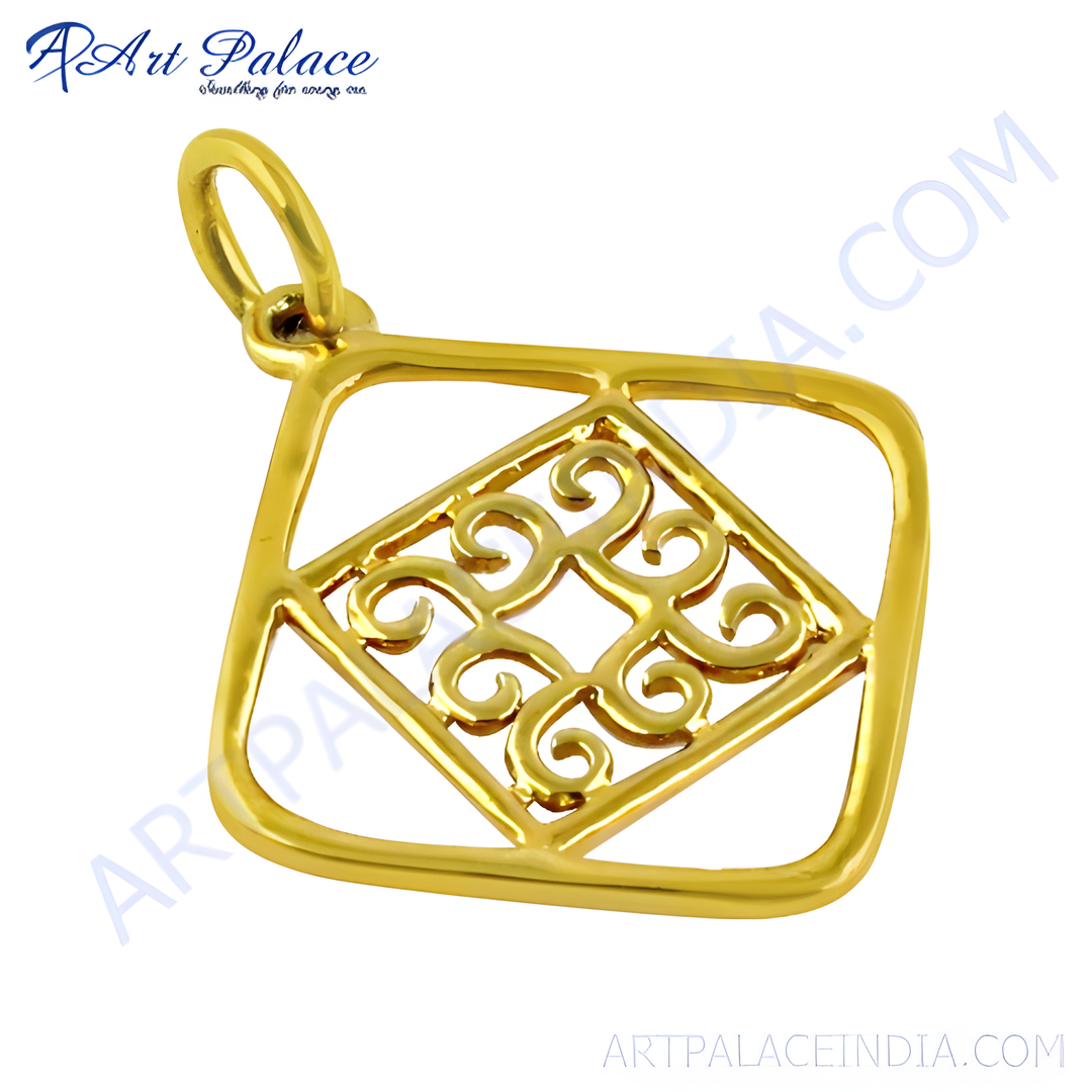 22k gold filigree pendant with an open-worked design, featuring a square shape.