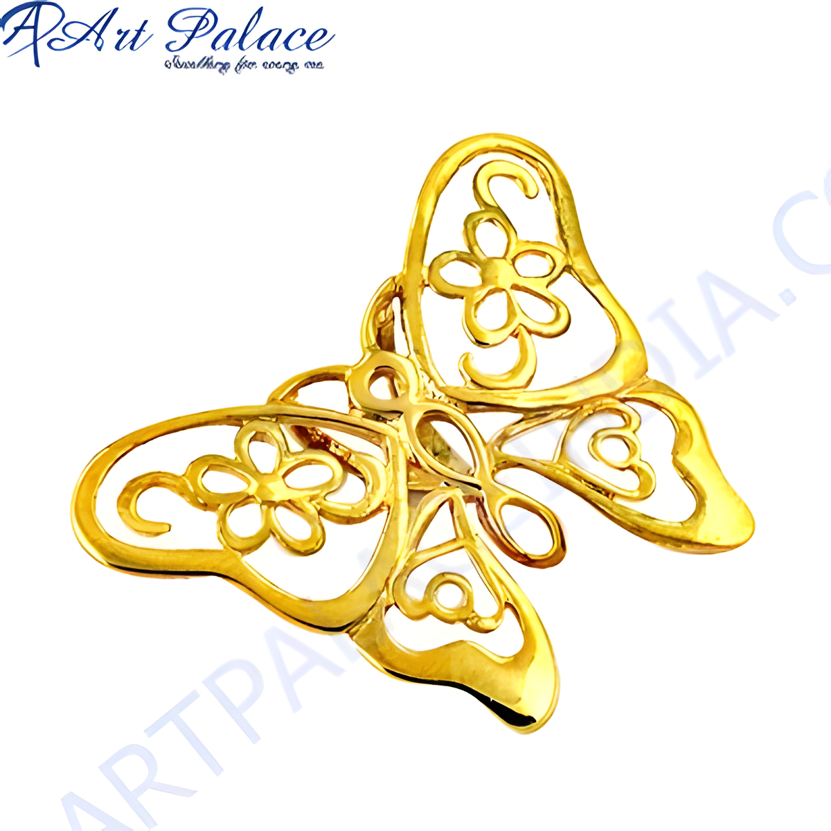Gold plating butterfly pendant with intricate openwork design on white background, ideal for women's jewelry gifts