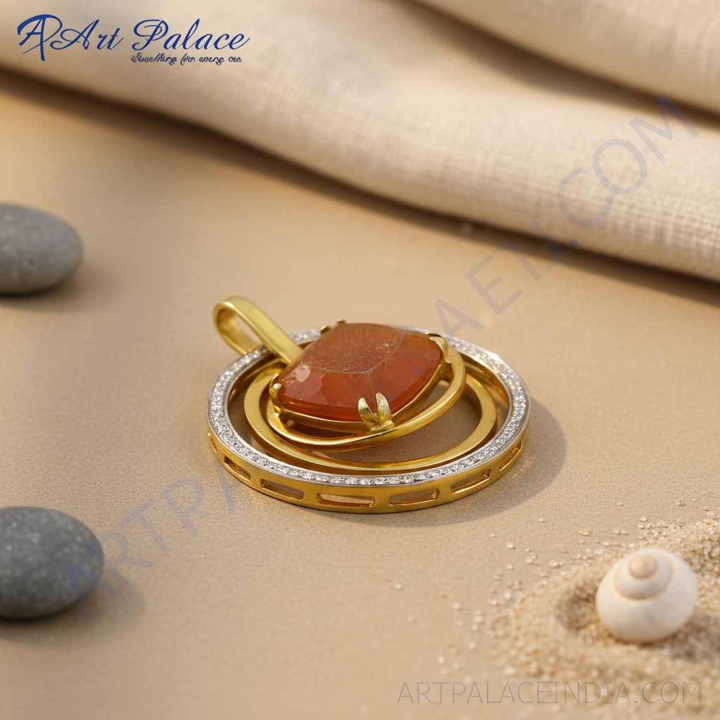 Gold plating carnelian gemstone pendant for women | fine jewelry gift