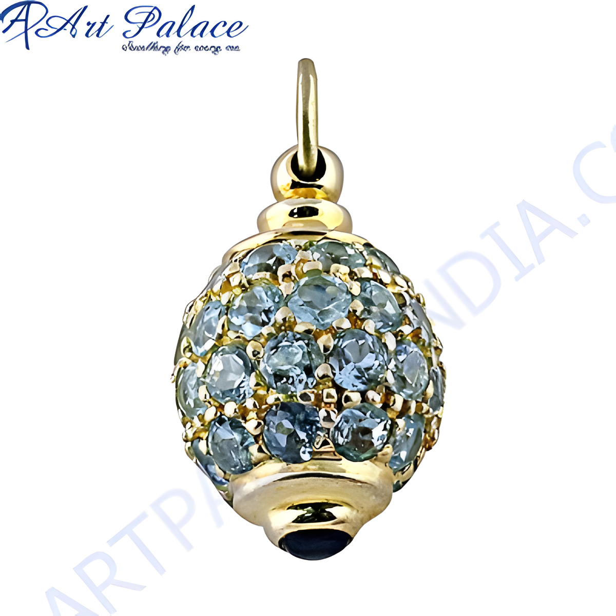 Gold plating pendant with round aquamarine gemstones