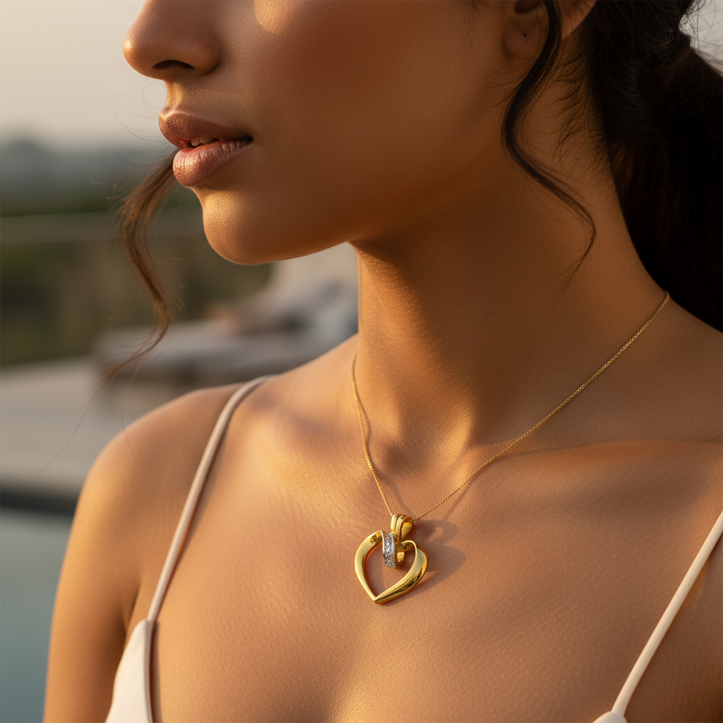 gold plating Heart Diamond Pendant for Women | Elegant Jewelry Gift
