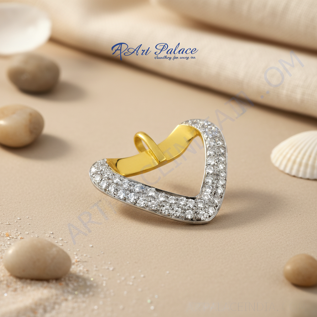 Diamond heart pendant in gold plating and silver for women